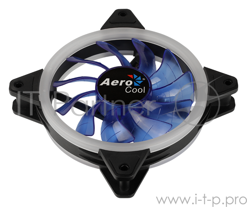 Вентилятор Aerocool REV Blue , 120x120x25мм, цвет светодиодов : синий, подсветка в виде двойного кольца, 3+4-Pin, 1200 об/мин, 41,3 CFM, 15,1 дБА