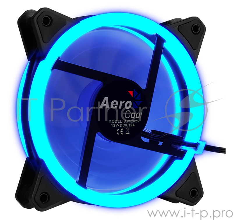 Вентилятор Aerocool REV Blue , 120x120x25мм, цвет светодиодов : синий, подсветка в виде двойного кольца, 3+4-Pin, 1200 об/мин, 41,3 CFM, 15,1 дБА