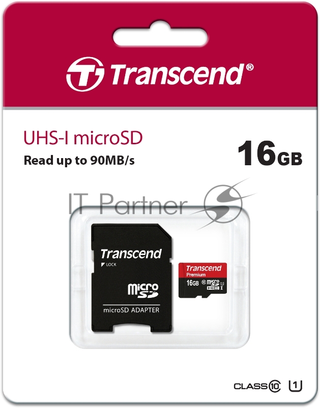 Карта памяти Micro SecureDigital 16Gb Transcend TS16GUSDU1 {MicroSDHC Class 10 UHS-I, SD adapter}