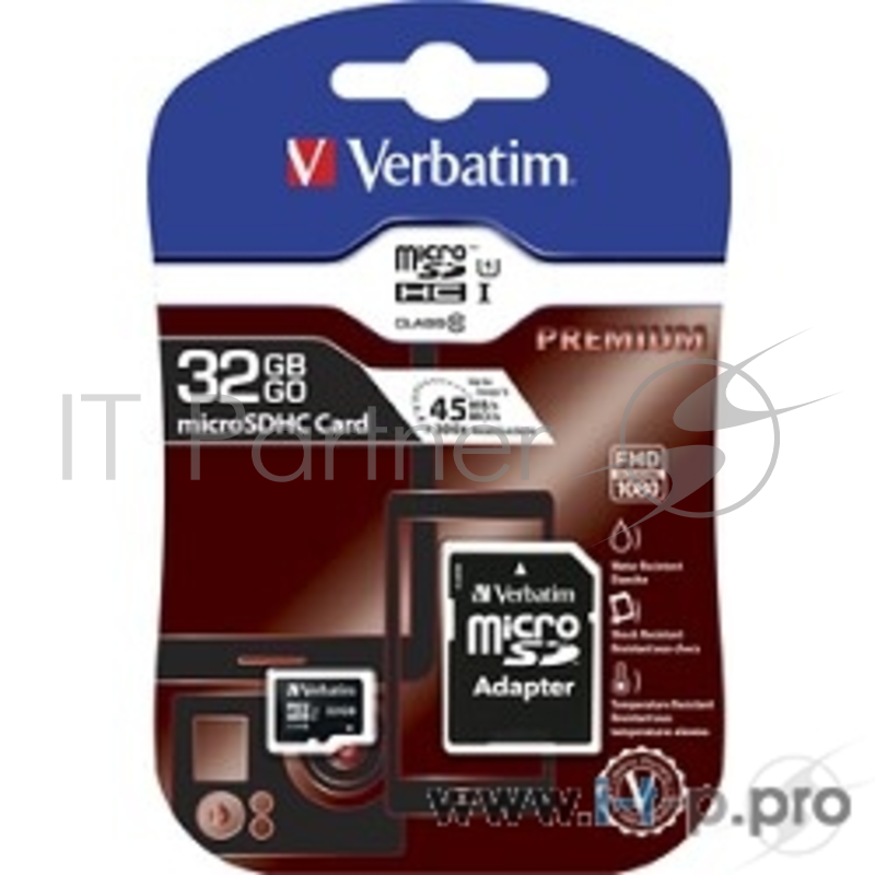 Карта памяти Micro SecureDigital 32Gb Verbatim 44083 {MicroSDHC Class 10 UHS-I, SD adapter}