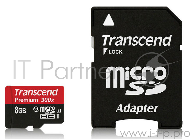 Карта памяти Micro SecureDigital 8Gb Transcend TS8GUSDU1 {MicroSDHC Class 10 UHS-I, SD adapter}