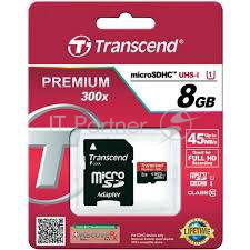 Карта памяти Micro SecureDigital 8Gb Transcend TS8GUSDU1 {MicroSDHC Class 10 UHS-I, SD adapter}