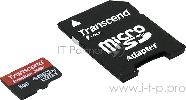 Карта памяти Micro SecureDigital 8Gb Transcend TS8GUSDU1 {MicroSDHC Class 10 UHS-I, SD adapter}