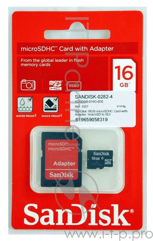Карта памяти Micro SecureDigital 16Gb SanDisk SDSDQM-016G-B35A {MicroSDHC Class 4, SD adapter}