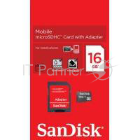 Карта памяти Micro SecureDigital 16Gb SanDisk SDSDQM-016G-B35A {MicroSDHC Class 4, SD adapter}