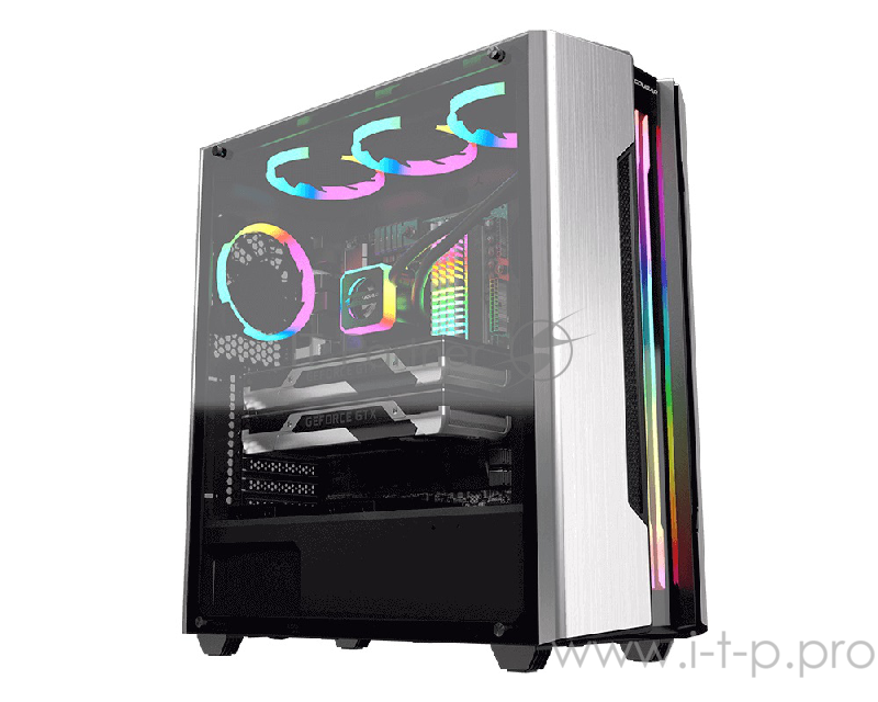 Корпус Cougar Gemini S Silver, без БП, RGB, большое боковое окно из закалённого стекла, ATX