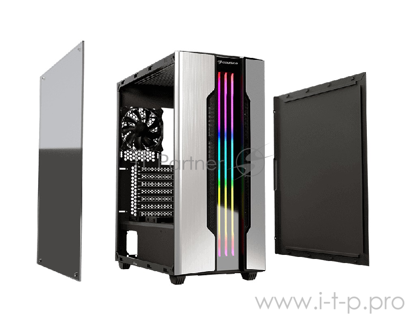 Корпус Cougar Gemini S Silver, без БП, RGB, большое боковое окно из закалённого стекла, ATX