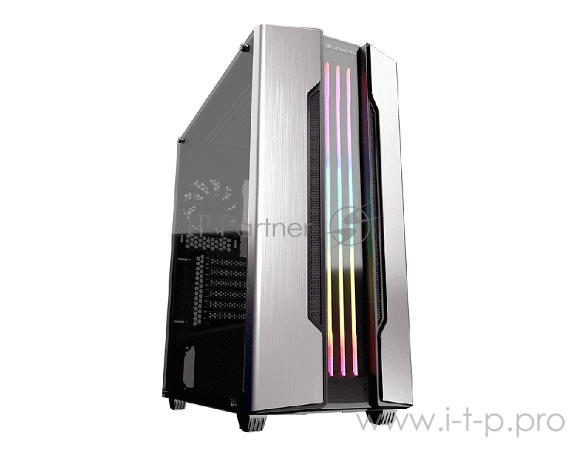 Корпус Cougar Gemini S Silver, без БП, RGB, большое боковое окно из закалённого стекла, ATX
