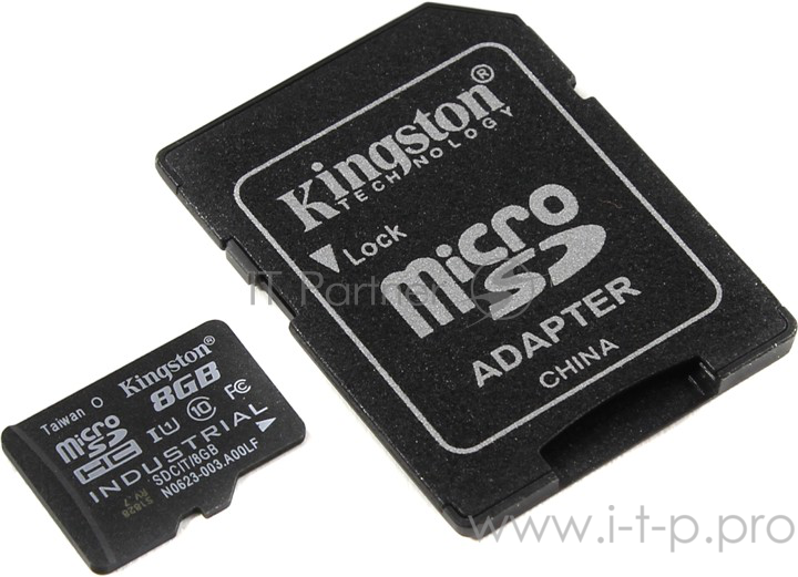 Карта памяти Micro SecureDigital 8Gb Kingston SDCIT/8GB {MicroSDHC Class 10, U1 Industrial, SD adapter}