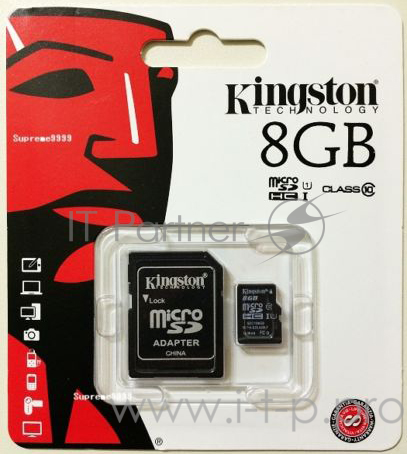 Карта памяти Micro SecureDigital 8Gb Kingston SDCIT/8GB {MicroSDHC Class 10, U1 Industrial, SD adapter}