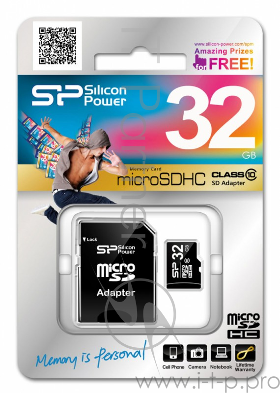 Карта памяти Micro SecureDigital 32Gb Silicon Power SP032GBSTH010V10-SP {MicroSDHC Class 10, SD adapter}