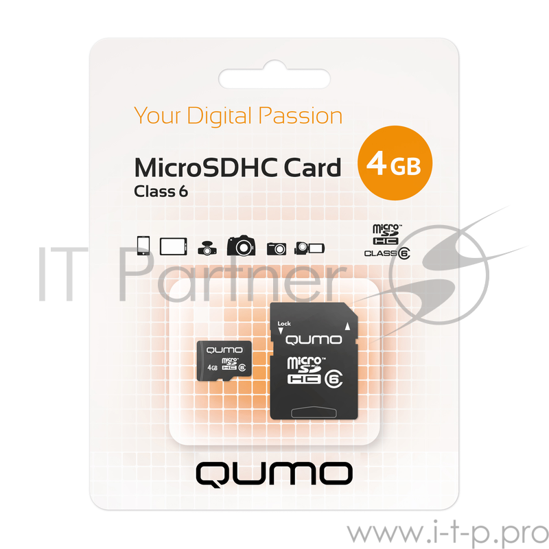 Карта памяти Micro SecureDigital 4Gb QUMO QM4GMICSDHC6 {MicroSDHC Class 6, SD adapter}