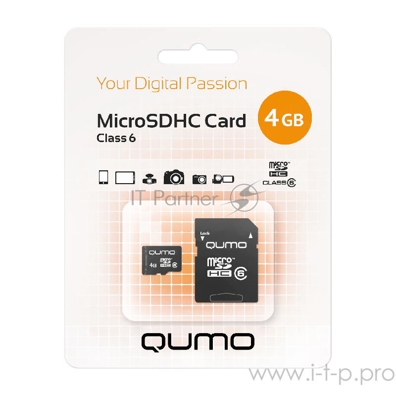Карта памяти Micro SecureDigital 4Gb QUMO QM4GMICSDHC6 {MicroSDHC Class 6, SD adapter}