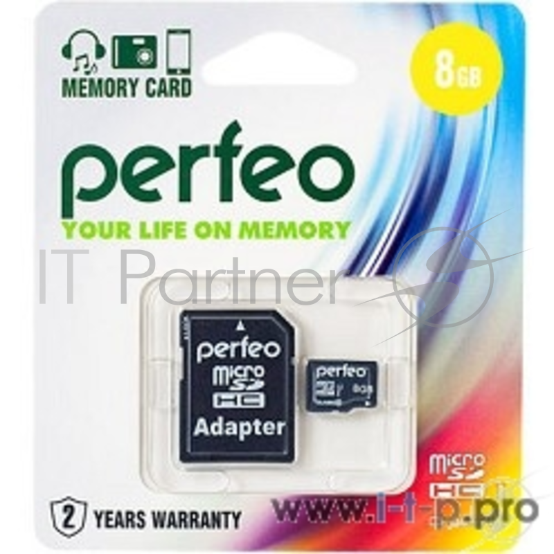 Карта памяти Micro SecureDigital 8Gb Perfeo PF8GMCSH10A {MicroSDHC Class 10, SD adapter}