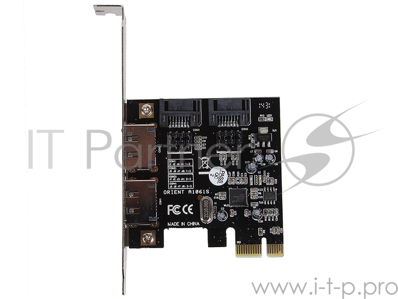 Контроллер Orient A1061S (PCI-E v.2.0, SATA 3, 2 ext/2 in Port, Asmedia ASM1061, кабель SATA) OEM