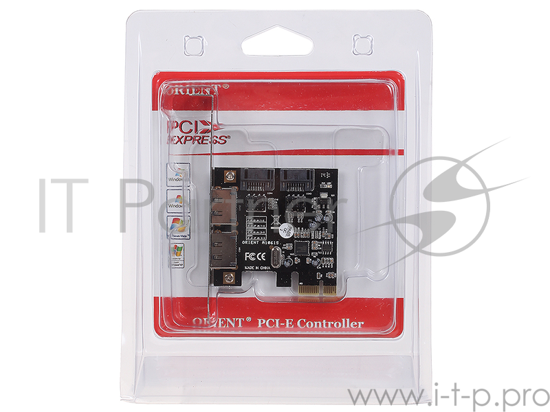 Контроллер Orient A1061S (PCI-E v.2.0, SATA 3, 2 ext/2 in Port, Asmedia ASM1061, кабель SATA) OEM
