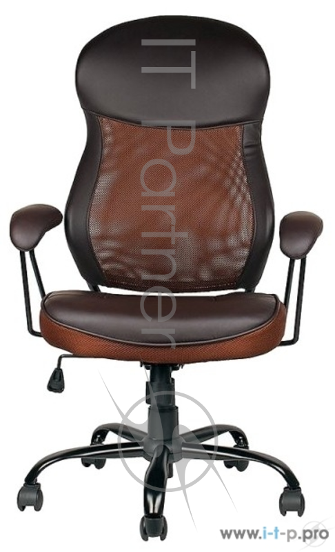 Кресло руководителя COLLEGE HLC-0370 шоколад сиденье и подголовник экокожа, спинка сетчатый акрил, крестовина хром/металл, подлокотники пластик. (ШxГx