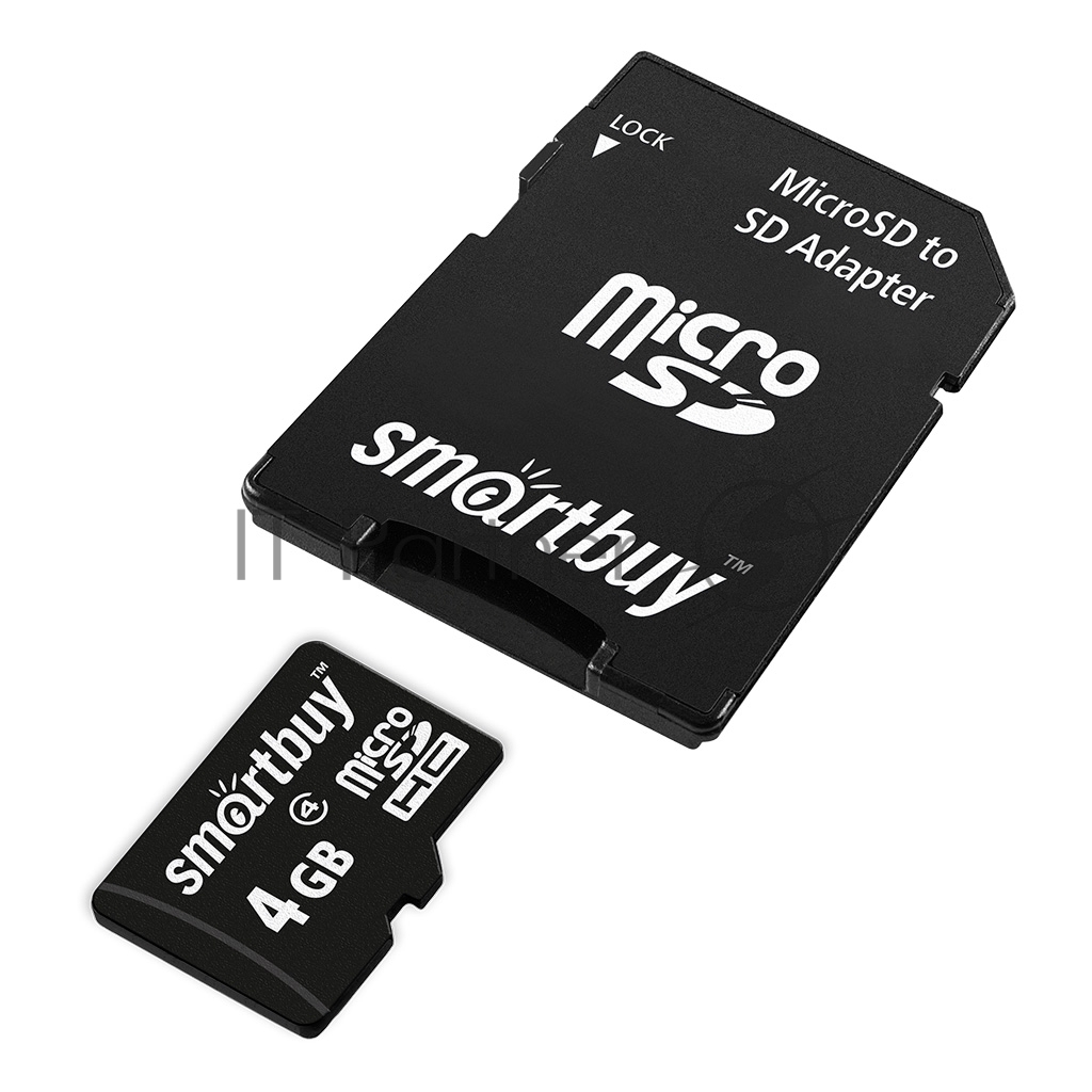 Карта памяти Micro SDHC 4GB Smartbuy Сlass 4 (с адаптером SD)