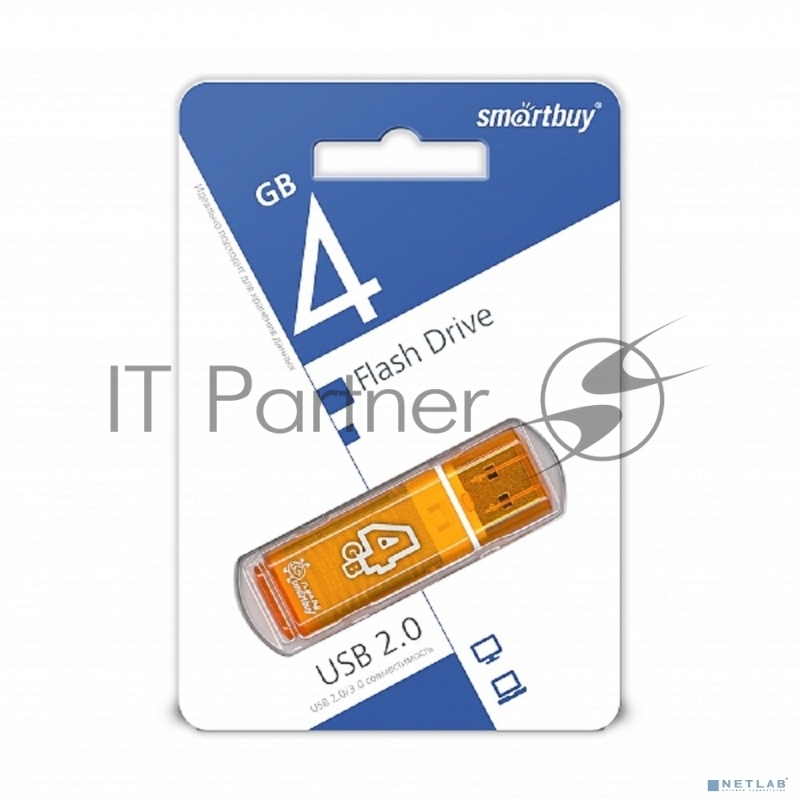 Внешний накопитель 4Gb USB Drive <USB2.0> Smartbuy Glossy series Orange (SB4GBGS-Or)