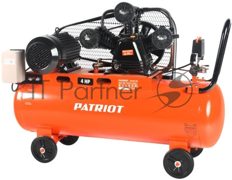Компрессоры, Пневматическое оборудование Компрессор PATRIOT PTR 100-670 525306330 {Мощн.: 3 кВт Напр.: 400В~50Гц Об.двиг.: 1100 об/мин Производит.: 670 л/мин Об.ресивера: 100 л Давл.: 8 бар Вес: 98 кг}