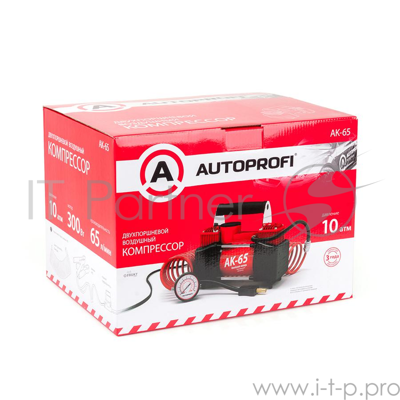Компрессор AUTOPROFI AK-65 автомобильный АК металл 2поршня 12V 300W 65л/мин сумка