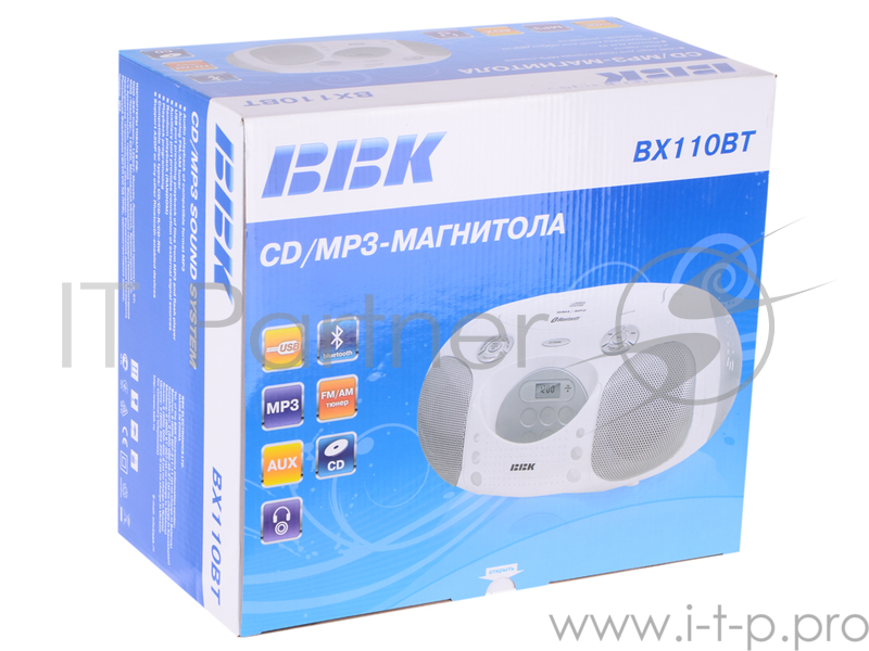 Аудиомагнитола BBK BX110BT белый 3.6Вт/CD/CDRW/MP3/FM(an)/USB/BT