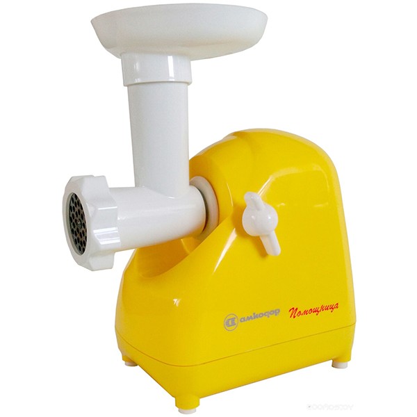 Мясорубка Белвар Помощница КЭМ-П2У 302-07, желтый, максим. мощность 1500 Вт, реверс, 2 сменные решетки, насадка для профилирования теста, насадка для набивки колбас