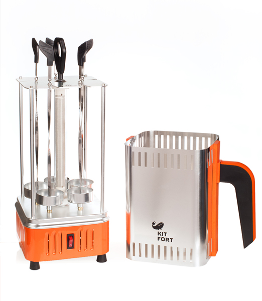 Шашлычница электрическая Kitfort KT-1403 900Вт серебристый/оранжевый