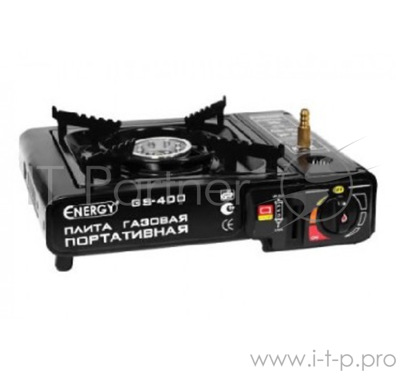 Плита газовая ENERGY GS-400 газовая портативная(Варочная панель газовая Духовка отсутствует Число конфорок 1 Рабочая поверхность нержавеющая сталь Цвет черный Управление механическое)