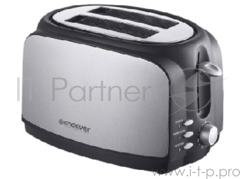 Тостер электрический Endever Skyline ST-121 стальной, мощность -900 Вт, 3 режима работы, 7 регулировок поджаривания, 2 отсека для загрузки тостов, автоцентрирование тостов, механический тип управления, LED-подсветка на кнопках, термоизолированный кор