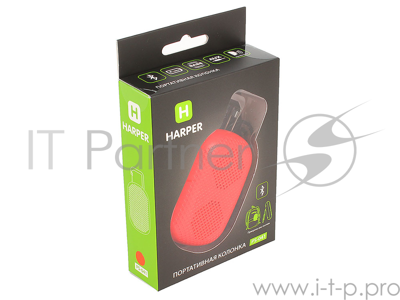 Беспроводная BT-Колонка HARPER PS-041 Red (Bluetooth/до 7 часов/2 Вт/микрофон)