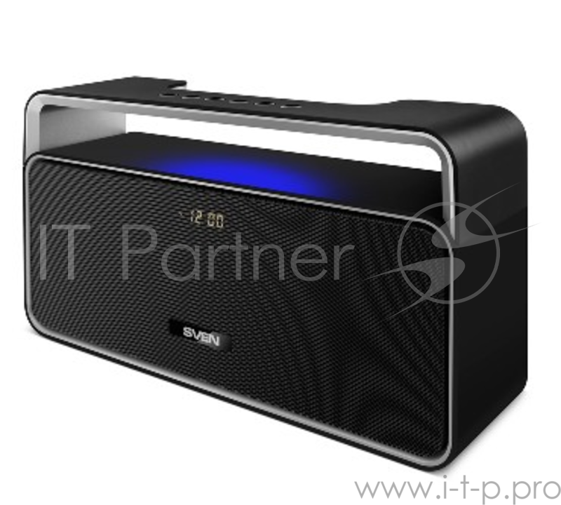 Портативная акустическая система SVEN PS-185, интерфейс подключения Bluetooth, выходная мощность (RMS), Вт 10 (2 х 5), частотный диапазон, ГцАС: 100 – 22 000, микрофон: 50 – 16 000, размеры динамиков, мм O 53, источник питания литий-ионный aккумулято