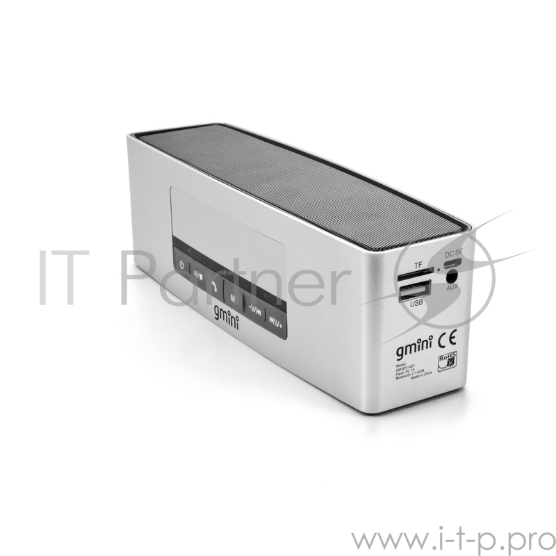 Bluetooth колонка Gmini GM-BTS-M21, 3Вт х 2, серебристая