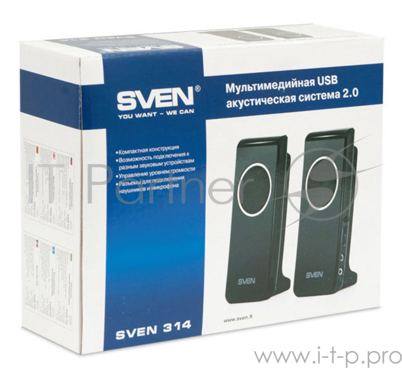 Колонки Sven 314 2.0 черный 4Вт