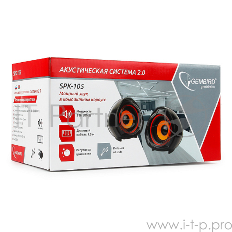Колонки Акустич. система 2.0 Gembird SPK-105, черный, 5 Вт, регулятор громкости, USB-питание