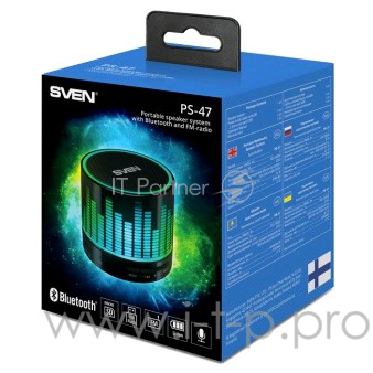 Портативная колонка SVEN PS-47(3 Вт, встроенный аккумулятор, FM-тюнер, USB, microSD) черный