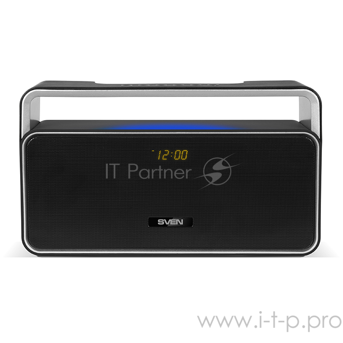Акустическая система SVEN PS-185, черный, акустическая система 2.0, мощность 2x5 Вт (RMS), Bluetooth, FM, USB, microSD, LED-дисплей, часы, будильник, ручка для переноски, встроенный аккумулятор) SVEN PS-185, черный, акустическая система 2.0, мощность