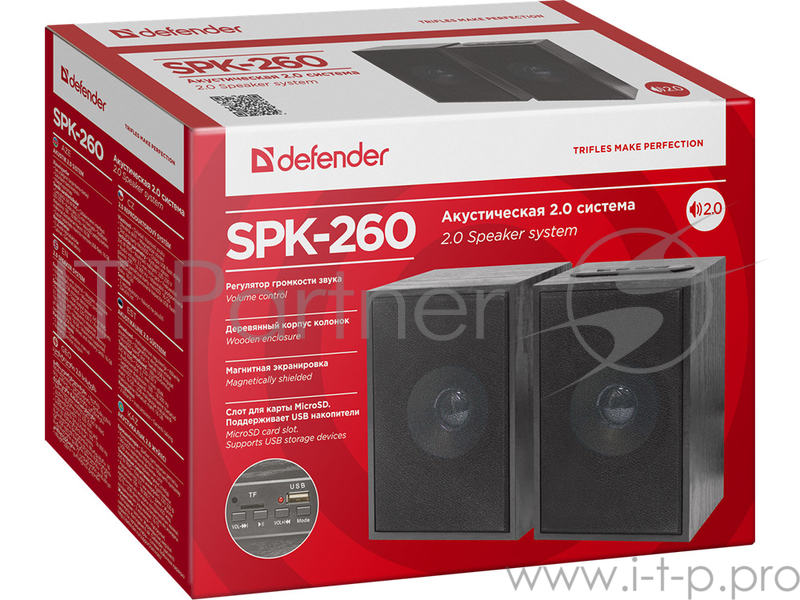 Колонки DEFENDER SPK-260 2,0 10Вт, BT/FM/MP3/TF/USB, 220В