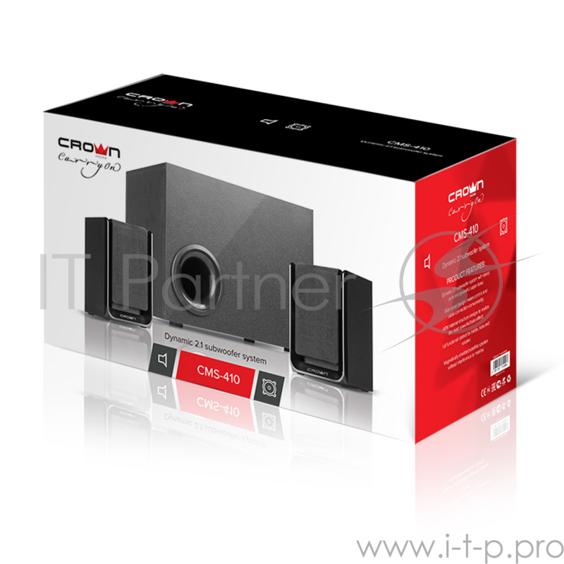 Акустическая система 2.1 CROWN CMS-410 Black ( Тип настольная акустика 2.1, 40W, МДФ, Ручное управление: питание, громкость, бас, высокие частоты, AWS)