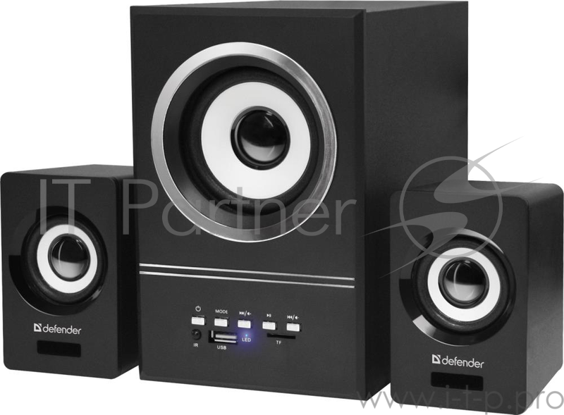 Акустическая система DEFENDER (65528) V10, 11 Вт, диапазон частот саб. 20-18000 Гц, мощность сабвуфера (RMS) - 5 Вт, тмощность сателлитов (RMS) - 2x3 Вт, тип интерфейса - 3,5-мм джек, встроенный MP3 декодер и FM-приемник, поддержка USB-накопителей и