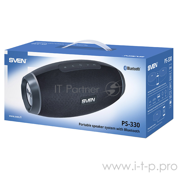 Портативная колонка Sven PS-330 2.1 black (16W + 2x7W, мобильные, mini Jack, USB, Bluetooth, micro SD, 2 x 2200 мA, зарядка мобильных устройств)