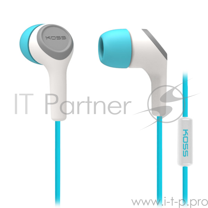 Универсальная гарнитура с наушниками вставками закрытого типа KOSS KEB15i T Teal, част.диапазон 18-20000Гц, сопротивл.16Ом, чувствит.110дБ, шнур с микрофоном,цвет зеленовато-голубой