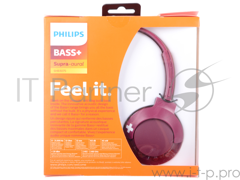 Наушники Philips SHB3075RD/00 Bluetooth темно-красный