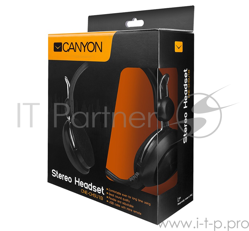 Гарнитура проводная Canyon Stereo Headset Black, USB, Черный CNE-CHSU1B