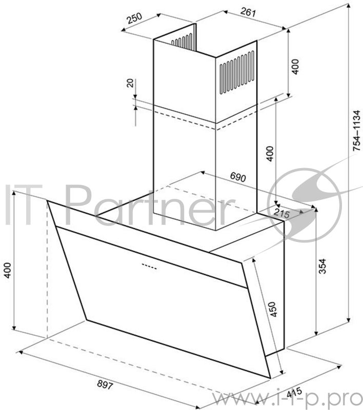 Кухонная наклонная вытяжка Krona В/о Kristen 900 black/inox S