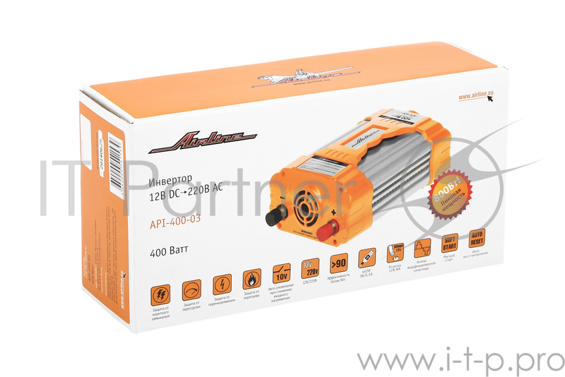 Инвертор AIRLINE API-400-03 Инвертор 12В-220В, 400 Вт (16763)(AIRLINE API-400-03 Инвертор 12В-220В, 400 Вт (16763))