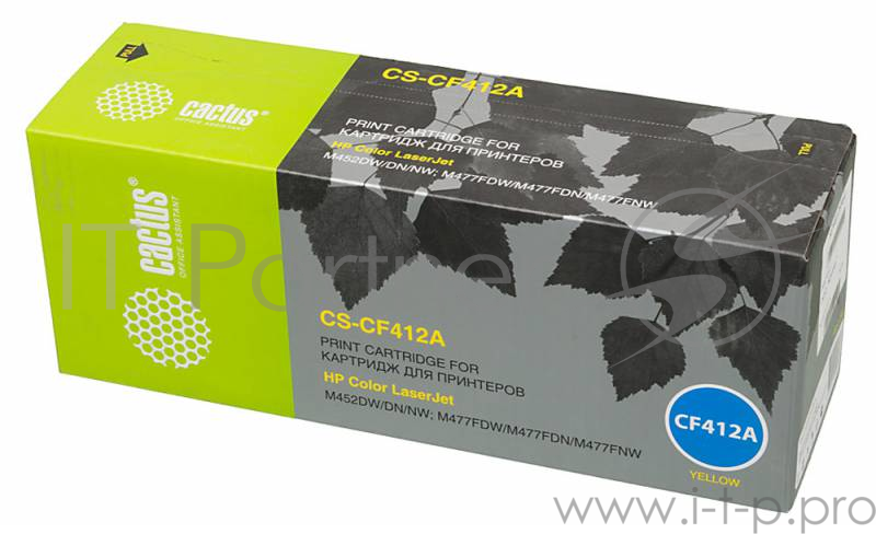 Картридж Cactus (CF412A) для HP LJ M452DW/DN/NW, M477FDW/M477FDN/M477FNW, №410A Y, 2.3K