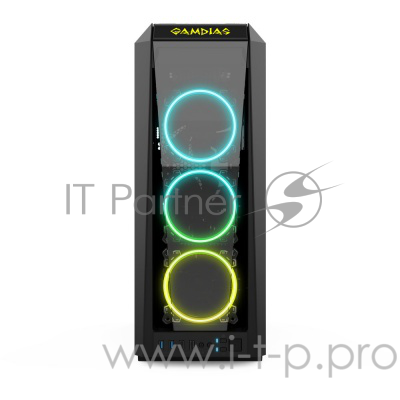 Игровой корпус чёрный Gamdias TALOS P1A (E-ATX, закаленное стекло, RGB fan 3x120 мм, 3xUSB 3.0, 2xUSB 2.0, HD Audio)
