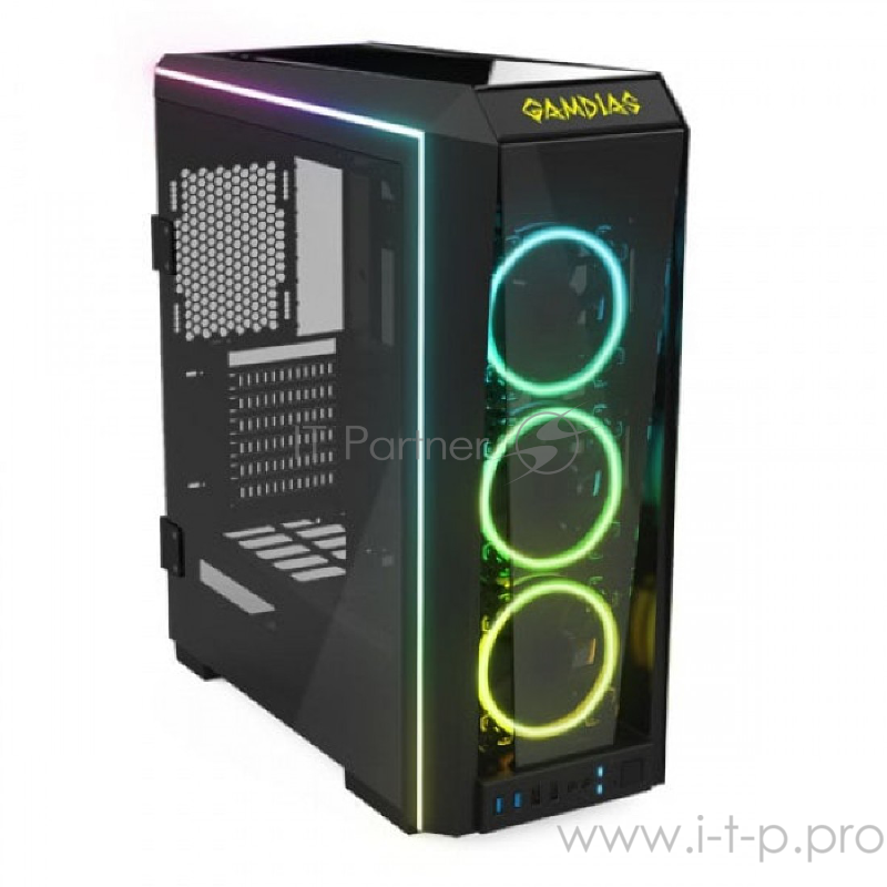 Игровой корпус чёрный Gamdias TALOS P1A (E-ATX, закаленное стекло, RGB fan 3x120 мм, 3xUSB 3.0, 2xUSB 2.0, HD Audio)