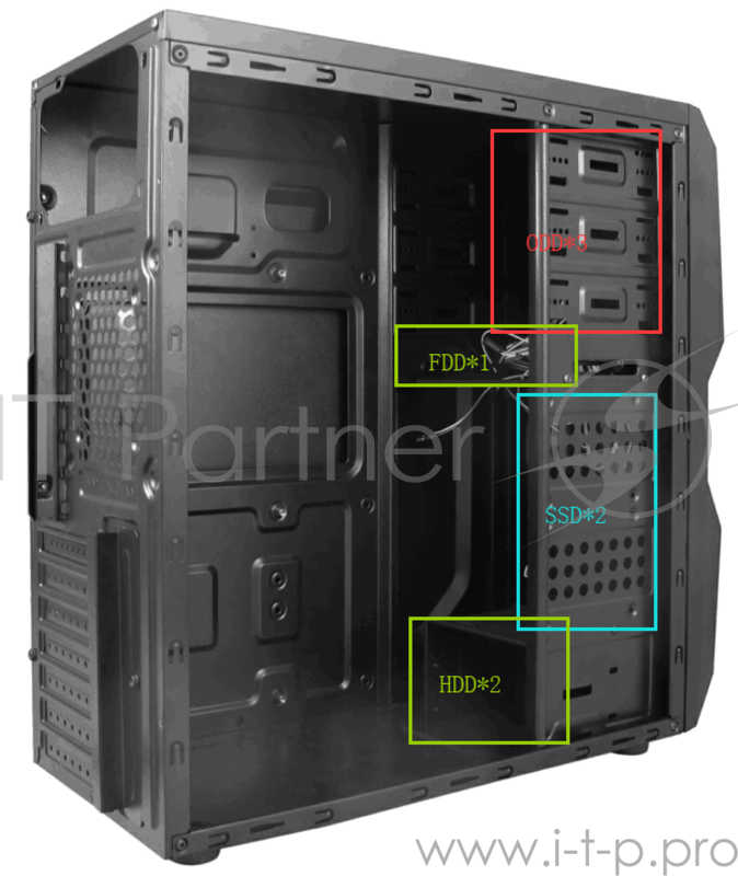 Корпус 3Cott 7001, ATX, 450Вт, черный, 2х USB2.0, 405*196*420мм